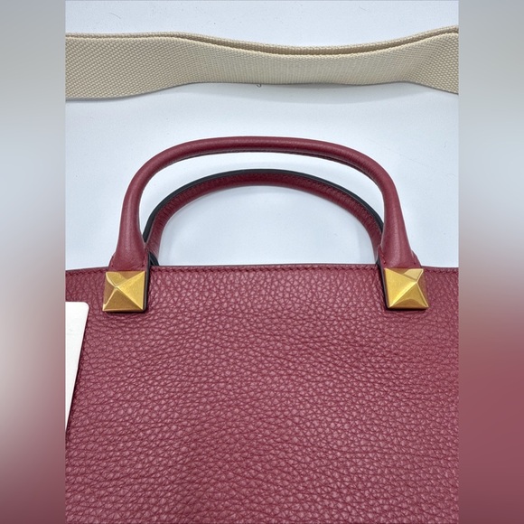 NWT VALENTINO  Burgundy Grained-Leather Tote Bag/ Crossbody - Picture 6 of 16